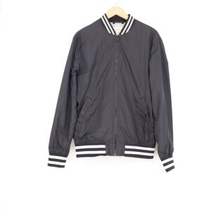 HM LOGG Mens Bomber Jacket Black Striped Trim Varsity Zip Up Medium